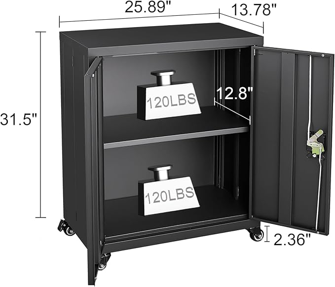 GREATMEET 31.5" H Lockable Storage Cabinet, Small Locking Cabinet with Doors and Adjustable Shelves, Metal Garage Storage Cabinets, Utility Cabinets for Office,Home,Garage,Classroom, Black