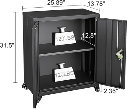 GREATMEET 31.5" H Lockable Storage Cabinet, Small Locking Cabinet with Doors and Adjustable Shelves, Metal Garage Storage Cabinets, Utility Cabinets for Office,Home,Garage,Classroom, Black
