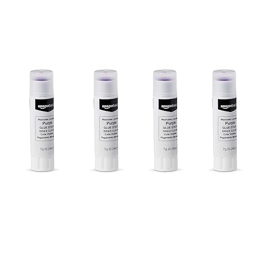 Amazon Basics Purple Washable School Glue Sticks, Dries Clear, 0.21 oz Stick, 4-Pack