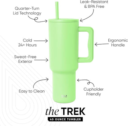 Simple Modern 40 oz Trek Tumbler with Handle and Straw Lid | Cup Holder Friendly Insulated Stainless Steel Travel Mug | Baja