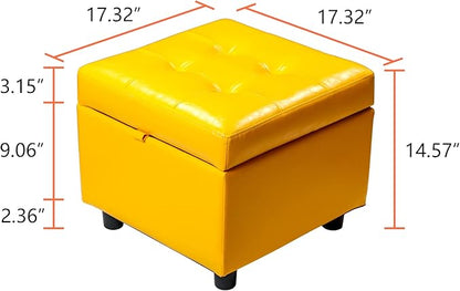 H&B Luxuries Tufted Leather Square Flip Top Storage Ottoman Cube Foot Rest