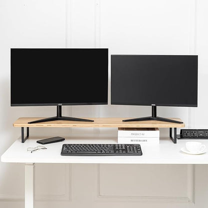 Dual Monitor Stand Riser,41.3'' Solid Bamboo&Steel Computer Monitor Riser, Large Monitor Stand Suitable for 2 Monitors, Tvs, and Printers-Natural Color