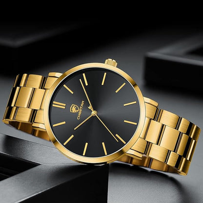 GOLDEN HOUR Men's Watches Slim Minimalist Runway Plated Stainless Steel Quartz Analog Watch