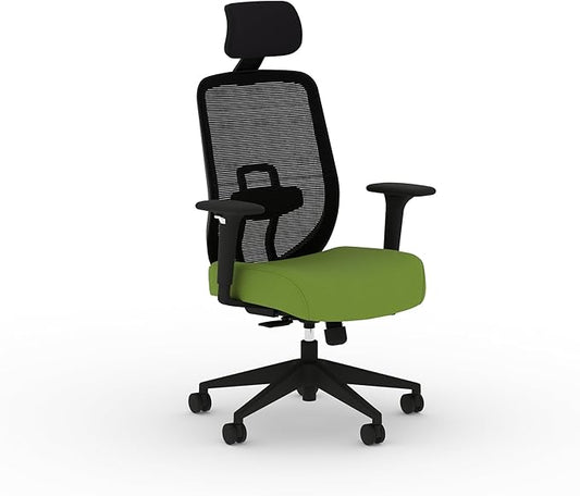 HON Altern Ergonomic Office Chair with Headrest, Arms, Wheels, Foam Cushion Seat, Mid Back Home Office Desk Chair Comfy, Height Adjustable Arms, Synchro-Tilt, Black Frame, Pear