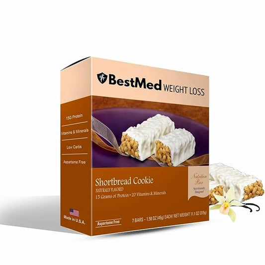 BestMed - High Protein Nutrition Bar - Low-Carb, 15g Protein, Low Sugar, High Fiber, Low Calorie, Meal Replacement Bar (Shortbread Cookie, 4 Box - 28 Count)