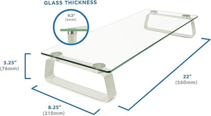 Mount-It! Glass Computer Monitor Riser and Laptop Stand | Clear Flat Screen Display Stand, Desktop Shelf and Organizer, Glass and Aluminum Construction, 22 Inches Wide, 44 lb Carrying Capacity