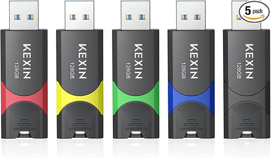 KEXIN 128GB Flash Drive USB 3.0 Thumb Drive 128 GB Memory Stick 3.0 Thumb Drives, 5 Pack Flash Drive 128G 3.0