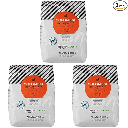 Amazon Fresh, Colombia Ground Coffee, Medium Roast, 32 Oz (Pack of 3)