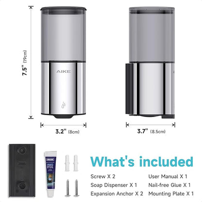 AIKE Automatic Soap Dispenser Wall Mounted for Kitchen and Bathroom, IPX7 Waterproof with Polished Stainless Steel Finish 13.5fl.oz.for Liquid Soap