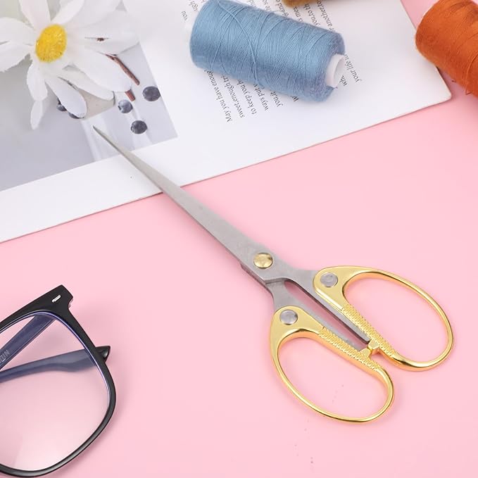 6.2 Inch Stainless Steel Office Scissors Sturdy Sharp Scissor Comfort Ambidextrous Grip for Sewing Fabric Craft Office Home Supplies Multipurpose Scissors (Gold)