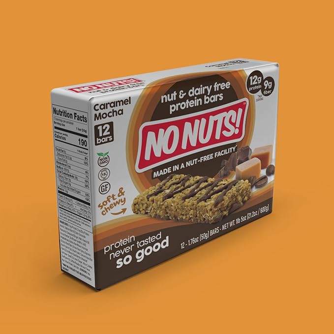 No Nuts! 100% Nut Free Dairy Free Vegan Protein Bars, Chocolate Caramel Mocha 12-Pack, Organic, Kosher, Egg-Free, Non-Gmo & Dairy-Free Protein Bars