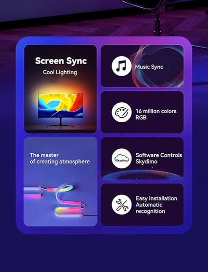 Monitor LED Backlights for PC & Mac, LED Strip Lights That Sync with Screen Color or Music, Computer Light Bar Behind Monitor, LEDs for Desk Gaming, USB Port, Software Control, G100 (27 in)