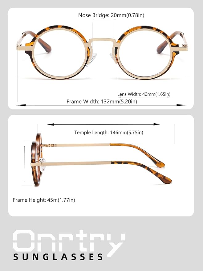 Onrtry Fashion Small Round Blue Light Blocking Glasses for Women Men Metal Frame Eyewear Glasses