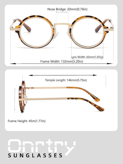 Onrtry Fashion Small Round Blue Light Blocking Glasses for Women Men Metal Frame Eyewear Glasses