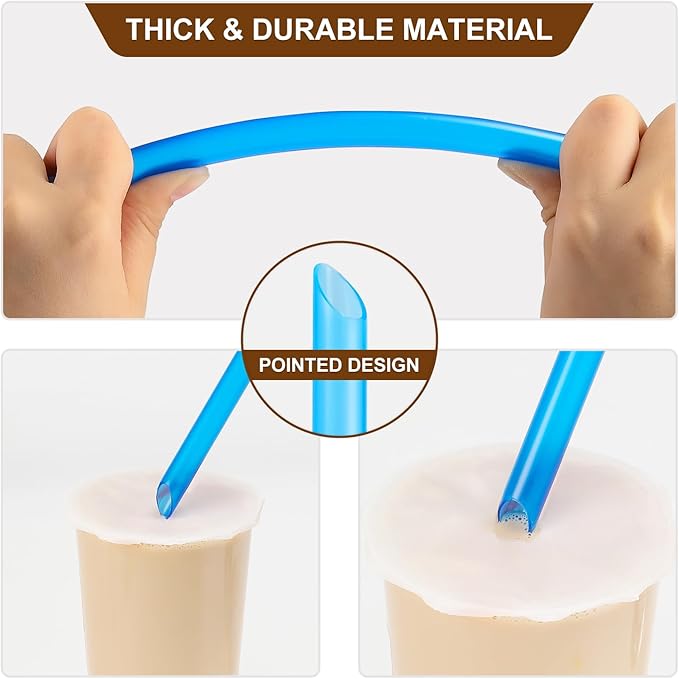 Angled Tips, 12 Pcs Wide Reusable Bubble Tea Straws with 4 Brushes - Multi Colors Jumbo Smoothie Straws, BPA FREE Plastic Straw for Bubble Tea (Tapioca, Pearls), Milkshakes