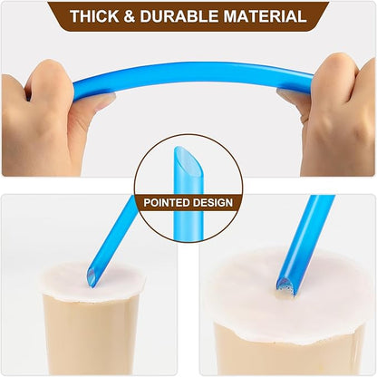 [Angled Tips] 8 Pcs Reusable Boba Straws & Smoothie Straws - Multi Colors Jumbo Wide Reusable Straw, BPA FREE Food-Grade Plastic Straw for Bubble Tea(Tapioca, Boba Pearls), Milkshakes with 2 Brushes