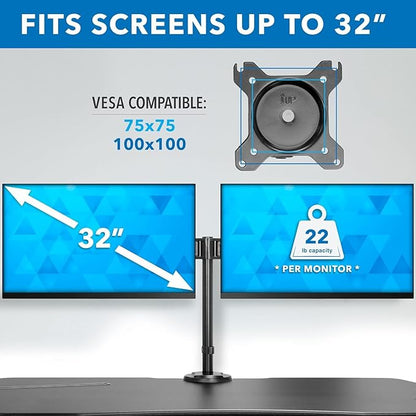 Mount-It! Standing Desk Converter Height Adjustable 47" Extra Large Wide Stand Up Desk Riser, Dual Monitor Arm Mounts, Stand Up Desk Convertor with Keyboard Tray, Fits Two Monitors up to 32"