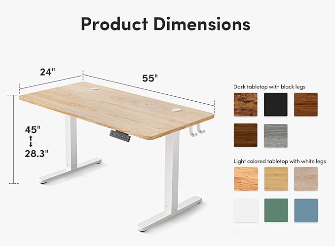 FEZIBO 55 x 24 Inchs Electric Standing Desk, Height Adjustable, Sit Stand Up, Computer Office Desk with Splice Board, White Frame/Maple Top