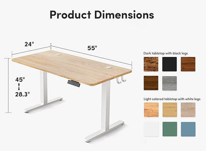 FEZIBO 55 x 24 Inchs Electric Standing Desk, Height Adjustable, Sit Stand Up, Computer Office Desk with Splice Board, White Frame/Maple Top