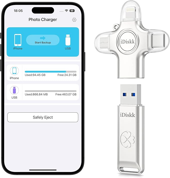 iDiskk USB 3.0 Flash Drive 128GB for iPhone,External Memory Photo Keeper Storage Stick for Picture/Video/Data Saver,Backup for iPad Android, Mac & PC