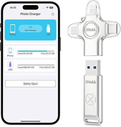iDiskk USB 3.0 Flash Drive 128GB for iPhone,External Memory Photo Keeper Storage Stick for Picture/Video/Data Saver,Backup for iPad Android, Mac & PC
