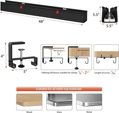 Univivi No Drill Under Desk Cable Management Tray, 48" Cord Organizer for Table, Clamp/Screw Mount Desk Cable Management, Premium Fabric Cable Management Tray for Office, Home (Extra Large)