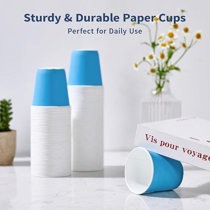 Turbo Bee 3oz Disposable Paper Cups 1200Pack, Small Bathroom Cups Bulk, Small Blue Paper Mouthwash Tumblers Perfect for Bathroom, Party, Picnic, Travel and Events