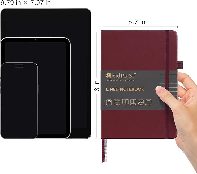 &And Per Se Lined Journal Notebook, 160 Pages, A5 5.7 x 8 inches College Ruled Thick Paper Notebook Journals (1 Pack, Dark Red)