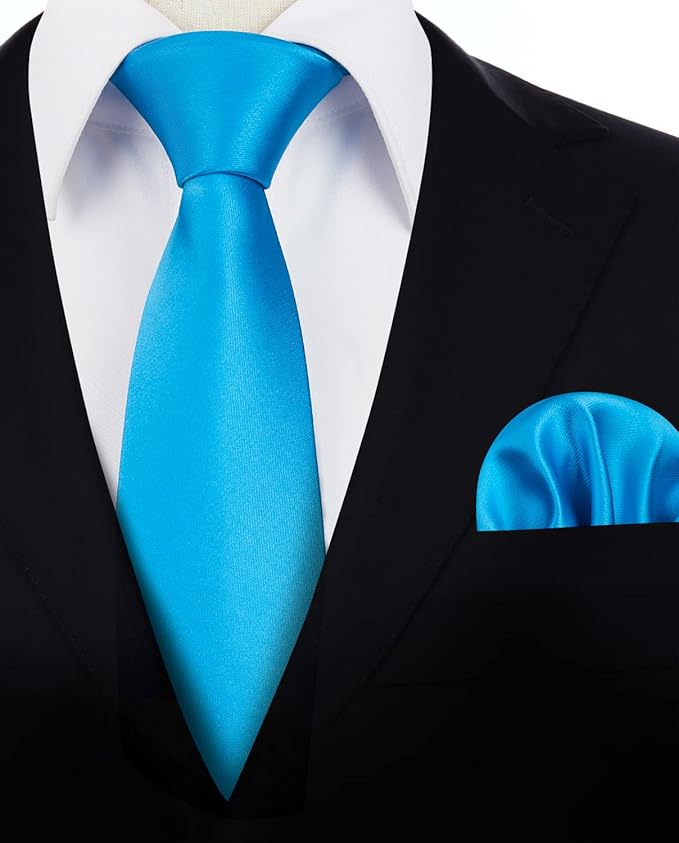 HISDERN Mens Solid Color Ties Formal Satin Necktie and Pocket Square Set Classic Wedding Business Tie & Handkerchief