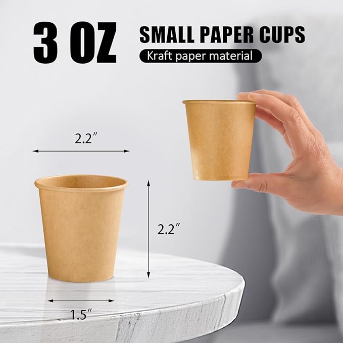 300 Pack 3 oz Paper Cups, Disposable Kraft Small Bathroom Cups 3 Ounce, Hot/Cold Beverage Cups for Home, Kitchen, Party