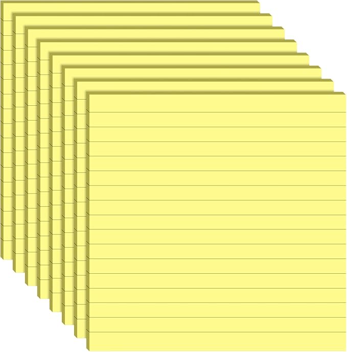 8 Pads Big Sticky Notes 11 x 11 Inch Lined Jumbo Large Sticky Notes for Wall,Giant Strong Power Memo Square Post for Office, 25 Sheets/Pad (Yellow Color)