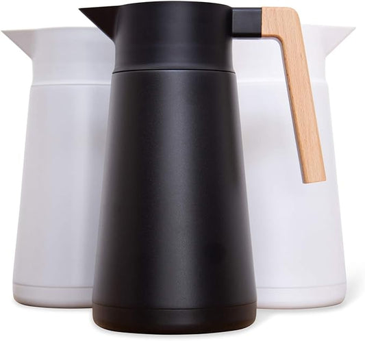 Hastings Collective Thermal Coffee Carafe 68 Oz - Large Stainless Steel Insulated Carafe - 2 Liter Double Walled Vacuum Thermos Coffee and Beverage Dispenser with Tea Infuser and Strainer (Black)