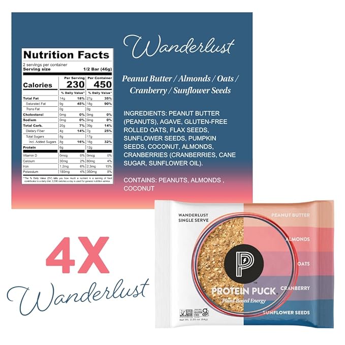 Protein Puck Plant Based Bars | Snacks with Vegan Protein | 16 Count | 3.25 oz Full Size | Gluten Free, Non Dairy, Kosher Certified Non GMO Premium Healthy Bars | Variety Pack