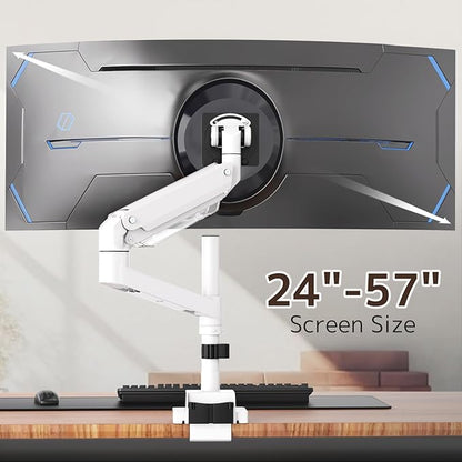 24-57 inch Heavy Duty Monitor Arm, up to 59.4 lbs, Single Desk Mount for Ultrawide TV and Screen, Premium Aluminum Single Monitor Stand, VESA 75x75-200x200 mm, White
