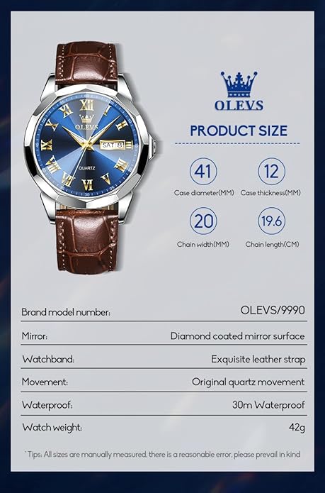 OLEVS Mens Watches Mens Leather Watch Ultra Thin Watches for Men Minimalist Watch with Leather Band Quartz Analog Dress Casual Simple Lightweight relojes para Hombres