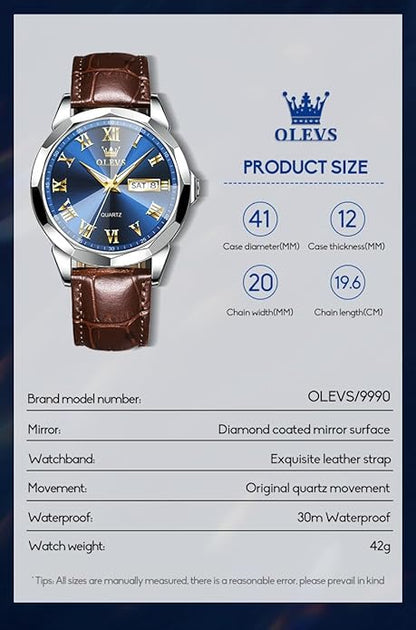 OLEVS Mens Watches Mens Leather Watch Ultra Thin Watches for Men Minimalist Watch with Leather Band Quartz Analog Dress Casual Simple Lightweight relojes para Hombres