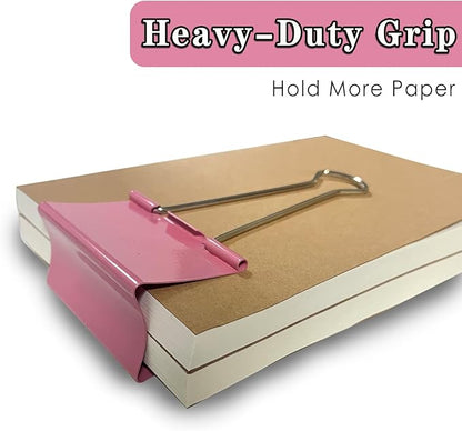18PCS Jumbo Binder Clips 3 Inch, Pink, Binder Clips Extra Large Heavy Duty for Office Supplies