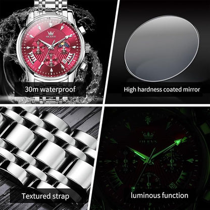 OLEVS Men Silver Watches,Men's Stainless Steel Chronograph Watch,Man Analog Quartz Big Face Male Watches Luxury Waterproof Roman Numeral Dress Diamond Relojes para Hombre