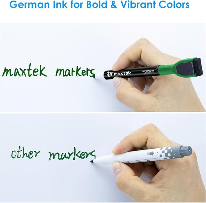 maxtek Dry Erase Markers - 6 Count Green Magnetic Dry Erase Markers Fine Tip with Eraser, Low Odor Whiteboard Markers for Calendar Boards