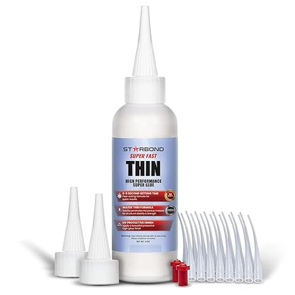 Starbond Super Fast Thin, Premium Instant CA (Cyanoacrylate Adhesive) Super Glue Plus Extra Cap and Microtips, (for Woodturning, Pen Turning, Hobby, Stabilizing, Finish, Inlay) (4 Ounce)