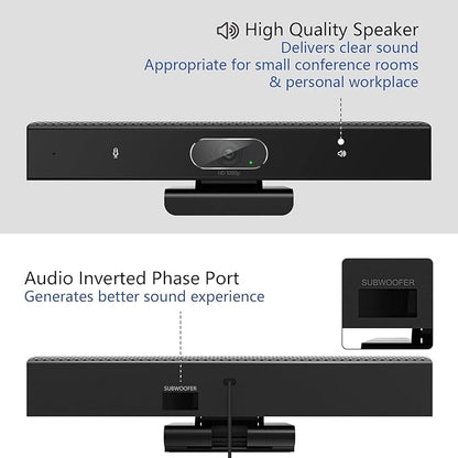Conference Room Camera, 3-in-1, 1080p Full HD Webcam with Microphone and Speaker, USB Plug and Play, Wide Angle Video Conference Camera for Desktop, Laptop, Mac, PC (Black)