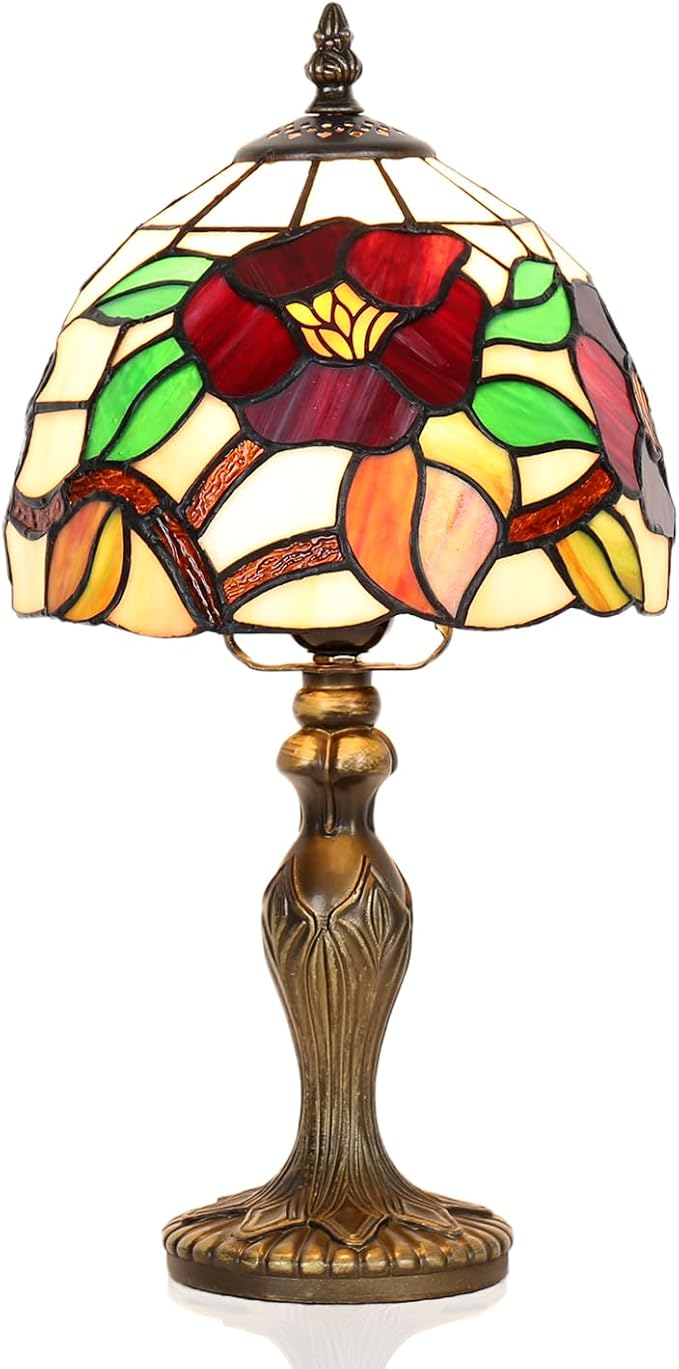 Stained Glass Lamp, Haitang Flower Table Lamp, 8 Inch Small Antique Lamp, for Bedside Nightstand Bedroom Living Room Home Office
