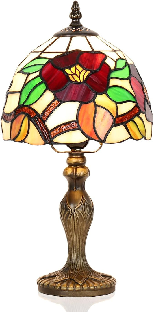 Stained Glass Lamp, Haitang Flower Table Lamp, 8 Inch Small Antique Lamp, for Bedside Nightstand Bedroom Living Room Home Office