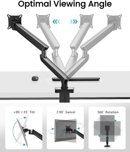 Single Monitor Mount for 13-49 Inch Screens up to 24 lbs, Ergonomic Adjustable Monitor Arm with Built-in USB 3.0 Hub, Space-Saving VESA Desk Mount for Home Office & Gaming, C-Clamp & Grommet Base