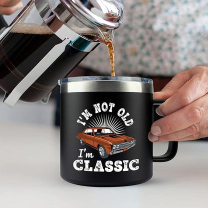 Old Man Gifts for Dad Im Not Old Im Classic Tumbler - Grandpa Christmas Fathers Day Funny Mugs for Men - Gifts for Older Father Papa 60th Birthday Idea Retirement 14oz Stainless Steel Tumbler With Lid