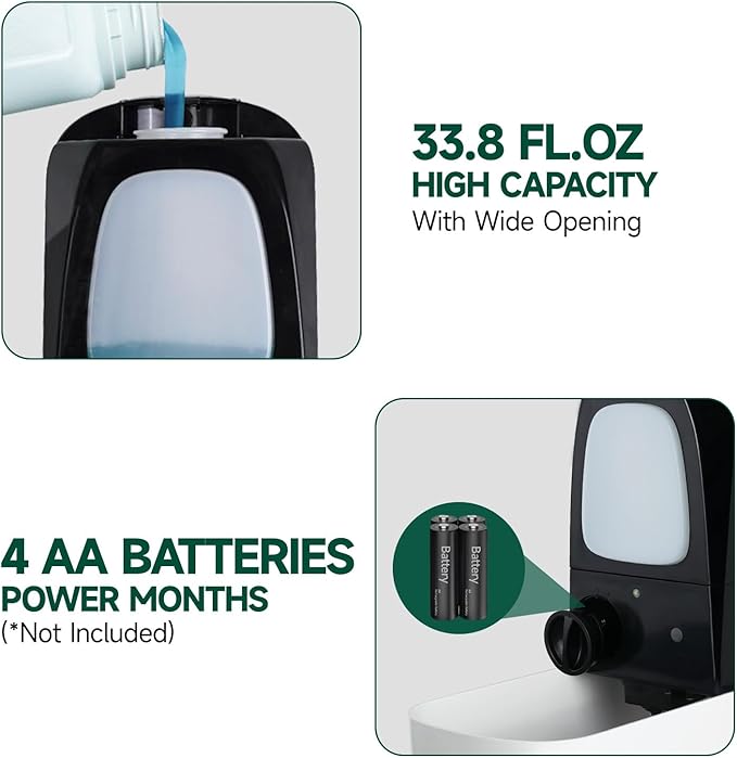 Commercial Automatic Soap Dispenser Large 34oz/1000ml Capacity Wall-Mounted Touchless Liquid Dispenser for High-Traffic Restrooms, Offices, Hospitals Model 1220S White