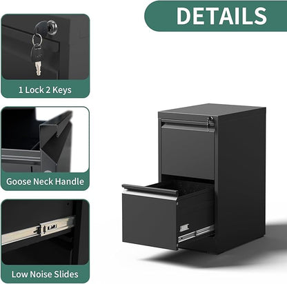 2 Drawer File Cabinet with Lock,Metal Vertical Filing Cabinets for Home Office,Heavy Duty File Storage Cabinet for Letter/Legal/A4/F4 Size File,Assembly Require (Black, Vertical 2 Drawer)