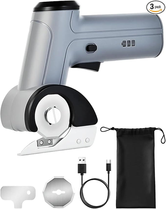4V Cordless Electric Scissors, [Upgraded] Power Rotary Cutter with 2 Blades & LED Light, Max Cut 1/4" for Cardboard Box/Thin Carpet/Plastic, Includes Storage Case & USB Cable