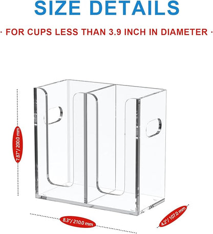WINFFOR Disposable Cup Organizer Dispenser - 2 Compartments Clear Acrylic Cup and Lid Holder with Handles Plastic Cup Dispenser Countertop Paper Cup Holder for Coffee Bar House Party Essentials