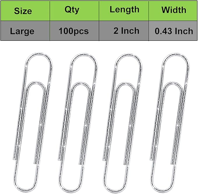 Vinaco Paper Clips Non Skid, 100 Pack Large Paper Clips 2 Inch (50 mm), Durable & Rust Resistant, Jumbo Paperclips. Great for Office, School and Personal Use